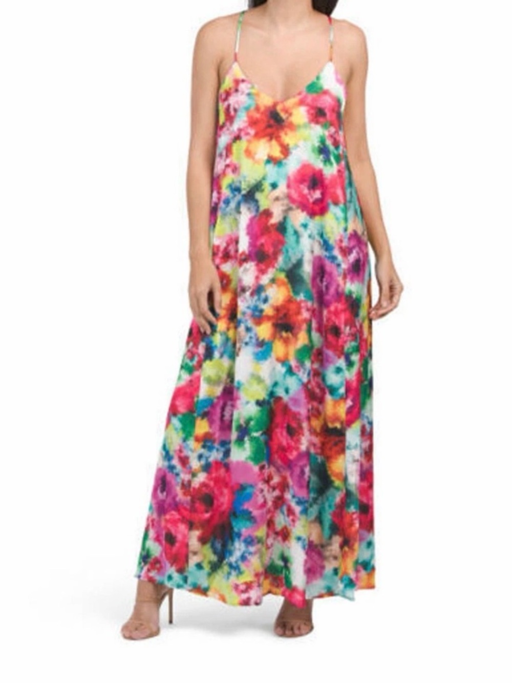 Nicole Miller New York multicolor watercolor satin slip maxi dress